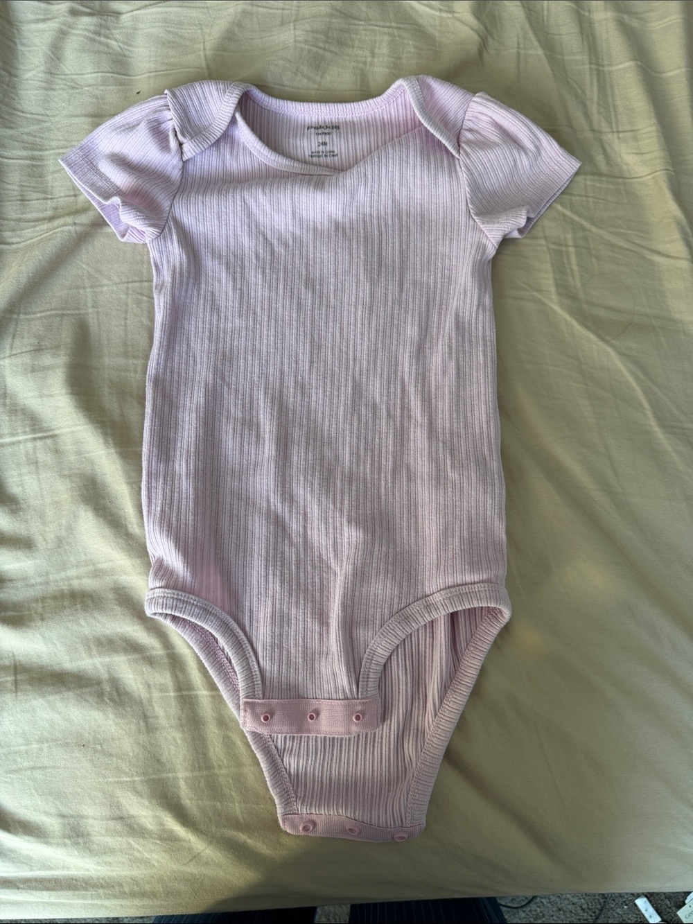 Ribbed Short-Sleeve Baby One-Piece Bodysuit in Light Lavender